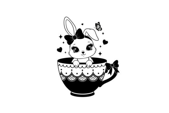 Adorable Bunny Silhouette in Decorative Graphics