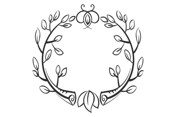 Botanical Wreath Drawing. Decorative Flo Graphics