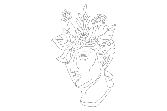 Greek Head Sculpture in Decorative Flowe