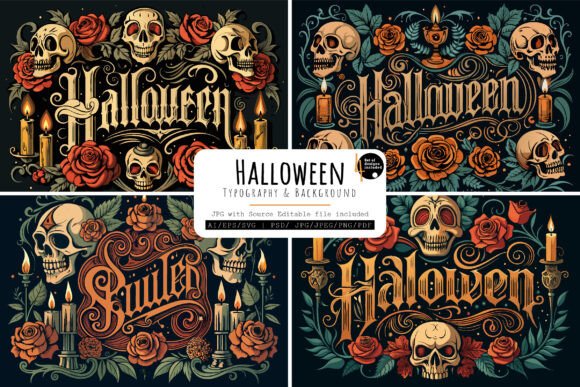 Halloween Decorative Skulls Roses Candle Graphics