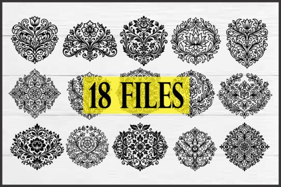 Vintage Decorative Damask Elements Graphics Freebies